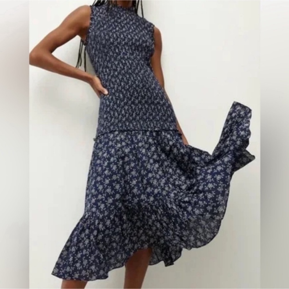 Veronica Beard VERENA SMOCKED MIDI DRESS Sz 4